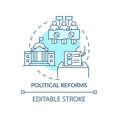 Siyasi reformlar kavram ikonunu turkuvaz haline getiriyor. Ulusun soyut fikri ince çizgi illüstrasyonunu yeniden inşa etmek. Etkili gelişmeler. İzole bir taslak çizim. Düzenlenebilir felç. Arial, Myriad Pro-Kalın yazı tipleri