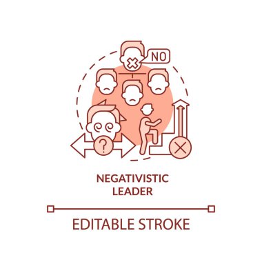 Negativistik lider kırmızı konsept ikonu. Hayır diyemedim. Zehirli lider tipi soyut fikir ince çizgi çizimi. İzole bir taslak çizim. Düzenlenebilir felç. Arial, Myriad Pro-Kalın yazı tipleri
