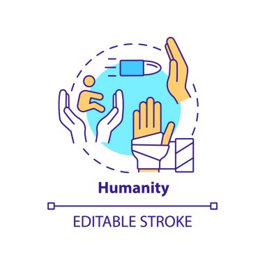 İnsanlık konsepti ikonu. Uluslararası yardım ilkesi soyut fikir ince çizgi çizimi. Empati ve insanlara karşı sevgi. İzole bir taslak çizim. Düzenlenebilir felç. Arial, Myriad Pro-Kalın yazı tipleri