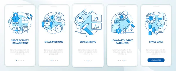 Trends Spacetech Blue Onboarding Mobile App Screen Cosmos Activity Walkthrough — Stock Vector
