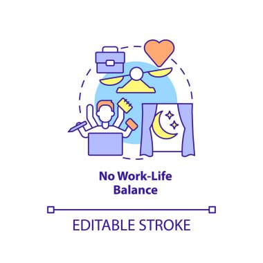 İş hayatı dengesi kavramı simgesi yok. Çok çalışıyorum. Zehirli iş yeri soyut fikir çizgisi çizimine işaret ediyor. İzole bir taslak çizim. Düzenlenebilir felç. Arial, Myriad Pro-Kalın yazı tipleri