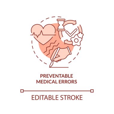Önlenebilir tıbbi hatalar terracotta konsept ikonu. Büyük sağlık problemi soyut fikir ince çizgi çizimi. İzole bir taslak çizim. Düzenlenebilir felç. Arial, Myriad Pro-Kalın yazı tipleri