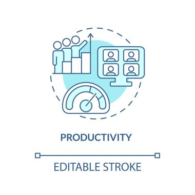 Üretkenlik turkuvaz konsept simgesi. Sanal ofis. Çevrimiçi işbirliği avantajı soyut fikir ince çizgi çizimi. İzole bir taslak çizim. Düzenlenebilir felç. Arial, Myriad Pro-Kalın yazı tipleri