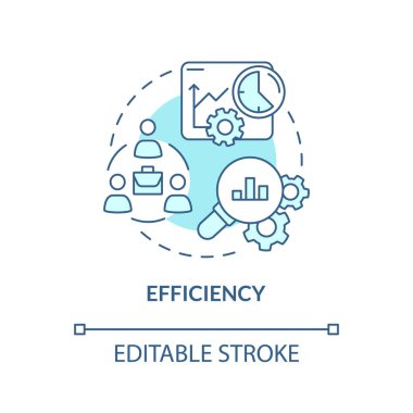 Verimlilik turkuvaz konsept simgesi. İş raporları. Çevrimiçi işbirliği avantajı soyut fikir ince çizgi çizimi. İzole bir taslak çizim. Düzenlenebilir felç. Arial, Myriad Pro-Kalın yazı tipleri