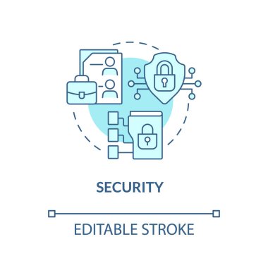 Güvenlik turkuaz konsept simgesi. Telsiz güvenliği. Çevrimiçi işbirliği avantajı soyut fikir ince çizgi çizimi. İzole bir taslak çizim. Düzenlenebilir felç. Arial, Myriad Pro-Kalın yazı tipleri