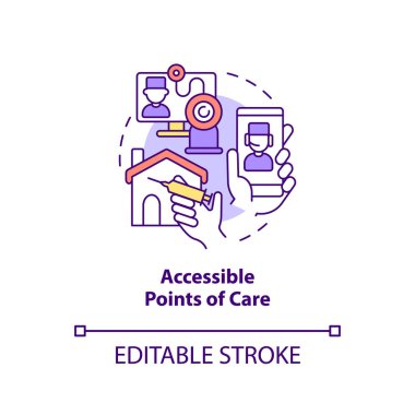 Erişilebilir bakım konsepti ikonu. Sağlık hizmeti sorusu soyut fikir ince çizgi çizimi. Sağlığınıza. Ev sağlığı. İzole bir taslak çizim. Düzenlenebilir felç. Arial, Myriad Pro-Kalın yazı tipleri