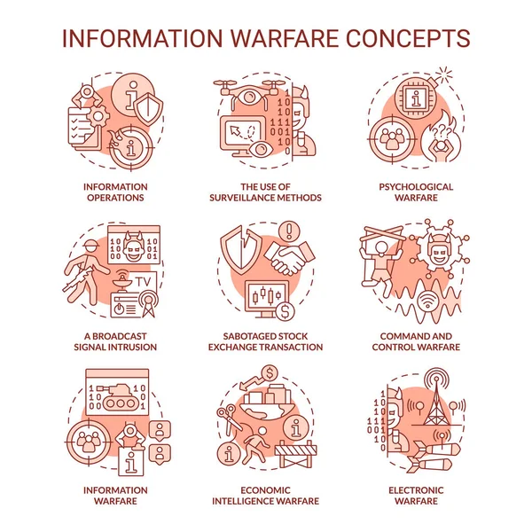 Informace Válčení Červená Koncepce Ikony Nastaveny Klamavé Protivníky Strategie Taktická — Stockový vektor