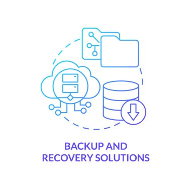 Yedekleme ve kurtarma çözümleri mavi gradyan konsept simgesi. Yazılım özellikleri. Çevrimiçi iş yeri soyut fikir çizimi için bir araçtır. İzole bir taslak çizim. Kullanılan sayısız Pro-Kalın yazı tipi