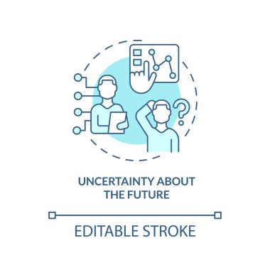 Gelecekteki turkuaz konsept ikonu hakkında belirsizlik. İş konusu soyut fikir ince çizgi çizimi. Eşi görülmemiş riskler. İzole bir taslak çizim. Düzenlenebilir felç. Arial, Myriad Pro-Kalın yazı tipleri