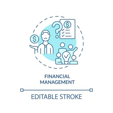Mali yönetim turkuvaz konsept ikonu. İş dünyasının soyut fikirlerinin ince çizgileriyle karşı karşıya. İzole bir taslak çizim. Düzenlenebilir felç. Arial, Myriad Pro-Kalın yazı tipleri
