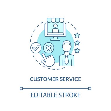 Müşteri hizmetleri turkuaz konsept ikonu. Başlangıçta sık sık soyut fikir ince çizgi çiziminin zorluğu. İzole bir taslak çizim. Düzenlenebilir felç. Arial, Myriad Pro-Kalın yazı tipleri