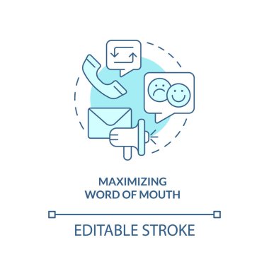 Ağız turkuvaz konsept simgesini büyütüyorum. Ticari satış karışıklığı soyut fikir ince çizgili illüstrasyon. İzole bir taslak çizim. Düzenlenebilir felç. Arial, Myriad Pro-Kalın yazı tipleri