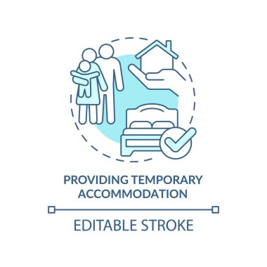 Geçici konaklama turkuaz konsept ikonu sağlanıyor. Hükümet girişimi soyut fikir ince çizgi çizimi. İzole bir taslak çizim. Düzenlenebilir felç. Arial, Myriad Pro-Kalın yazı tipleri