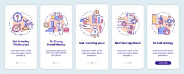Mobil uygulama ekranında iş sorunları var. Amacı bilmeden 5 aşamalı grafik talimatlar sayfaları doğrusal kavramlarla dolu. UI, UX, GUI şablonu. Kullanılan sayısız Pro-Kalın, Düzenli yazı tipleri