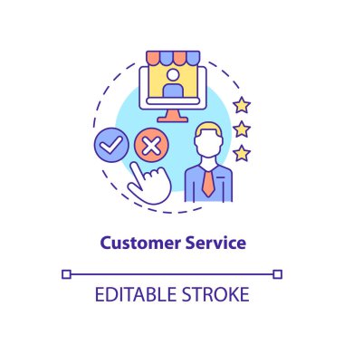 Müşteri hizmetleri konsepti ikonu. Başlangıçta sık sık soyut fikir ince çizgi çiziminin zorluğu. Tüketici alımı. İzole bir taslak çizim. Düzenlenebilir felç. Arial, Myriad Pro-Kalın yazı tipleri