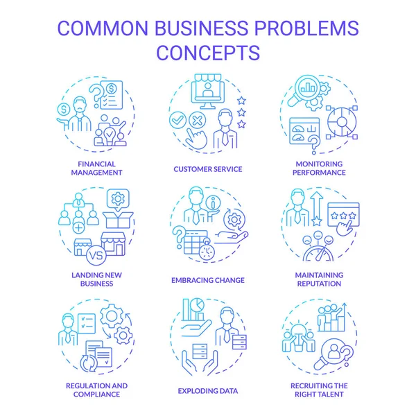 Common business problems blue gradient concept icons set — Stock Vector