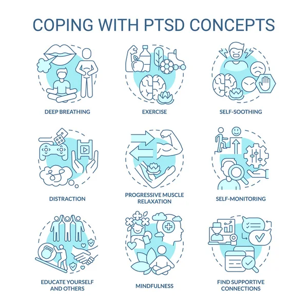 处理PTSD绿松石概念图标设置 — 图库矢量图片