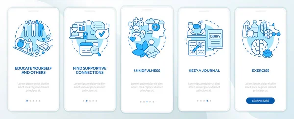 Coping with PTSD process blue onboarding mobile app screen — ストックベクタ