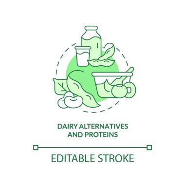 Süt alternatifleri ve proteinler yeşil konsept simgesi