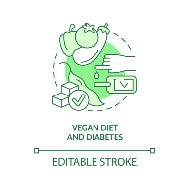 Vejetaryen diyeti ve diyabet yeşil konsept ikonu