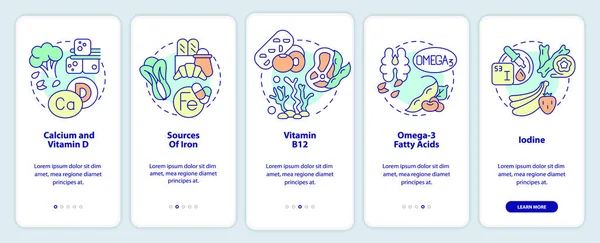 Fontes de nutrientes na tela do aplicativo móvel —  Vetores de Stock