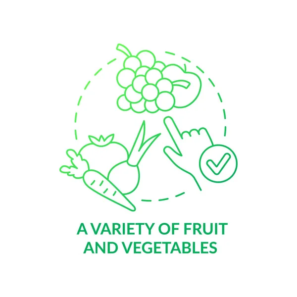 Variedade de frutas e legumes ícone conceito gradiente verde — Vetor de Stock