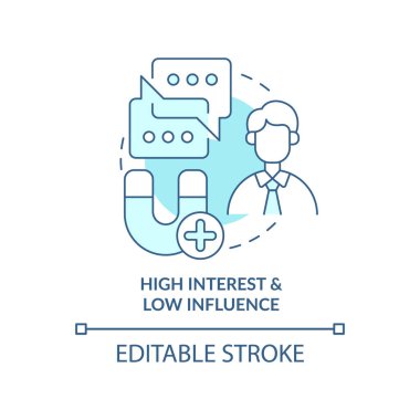 Yüksek ilgi ve düşük etki turkuaz konsept simgesi