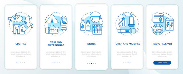 Things to put in surviving backpack blue onboarding mobile app screen