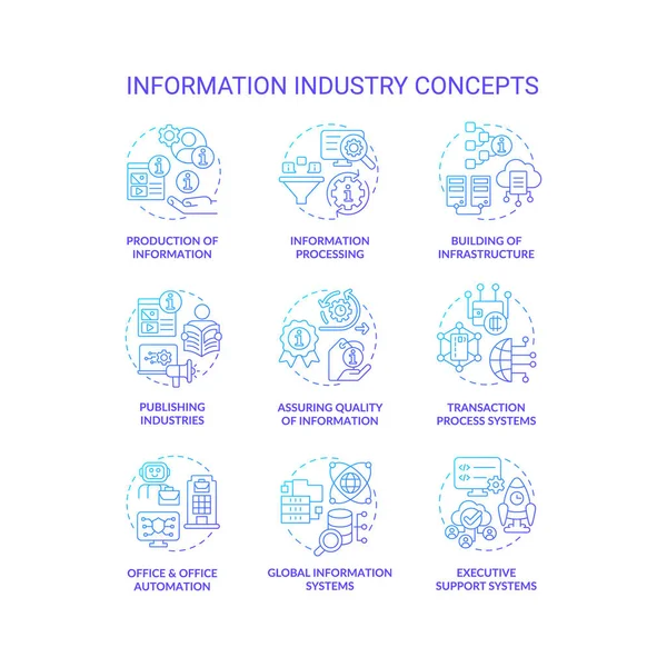 Conjunto de iconos de concepto de degradado azul de la industria de la información — Vector de stock