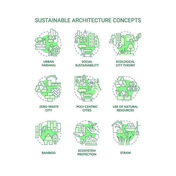 Arquitetura sustentável conjunto de ícones de conceito verde — Vetor de Stock