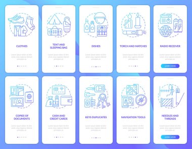 Acil durum çantalarını hazırla mavi gradyan mobil uygulama ekranına yükle