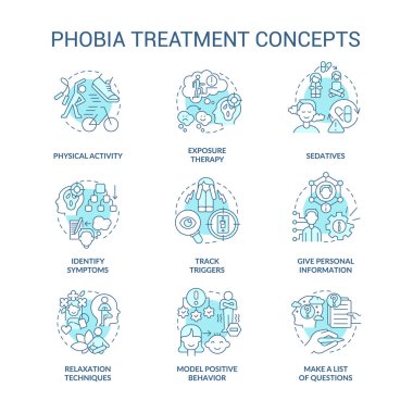 Fobi tedavisi turkuaz konsept simgeleri ayarlandı