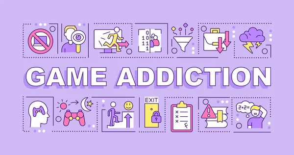 Game addiction word concepts purple banner — 스톡 벡터