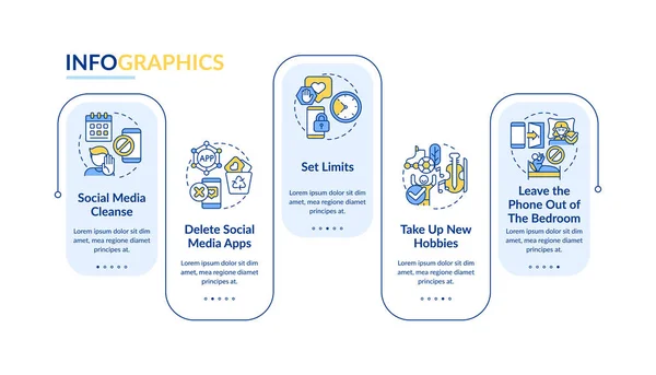 Ways to break social media addiction rectangle infographic template — Vector de stock