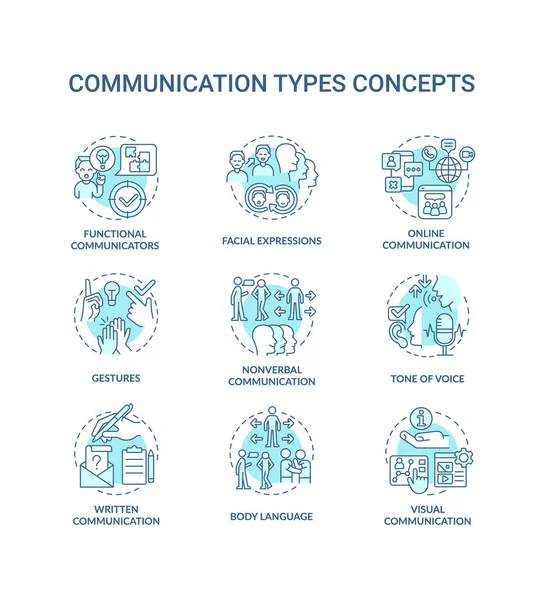 Communicatietypes turkoois concept pictogrammen ingesteld — Stockvector