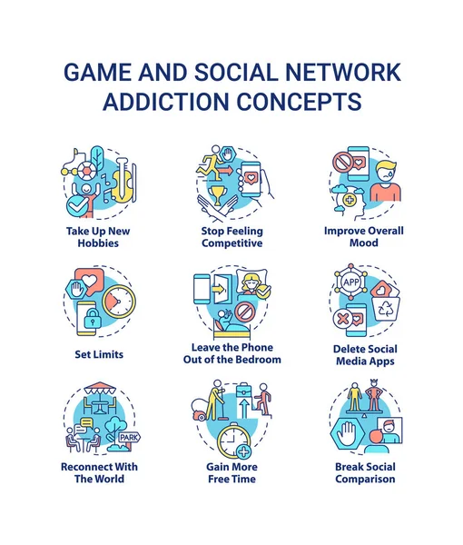 Oyun ve sosyal ağ bağımlılık konsepti simgeleri belirlendi