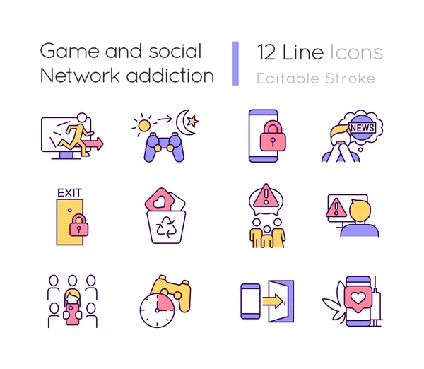 Game and social network addiction RGB color icons set — Stockový vektor