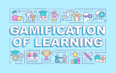 Öğrenme sözcüğünün Gamification kavramları mavi bayrak
