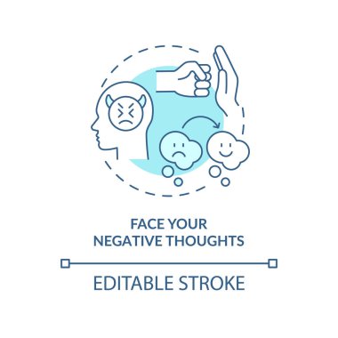 Olumsuz düşüncelerle yüzleş turkuaz konsept simgesi