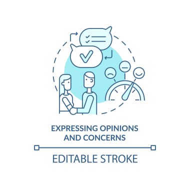 Fikirlerini ve endişelerini belirten turkuaz konsept simgesi