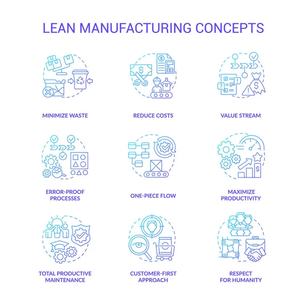 Lean manufacturing blue gradient icons set — Vector de stock