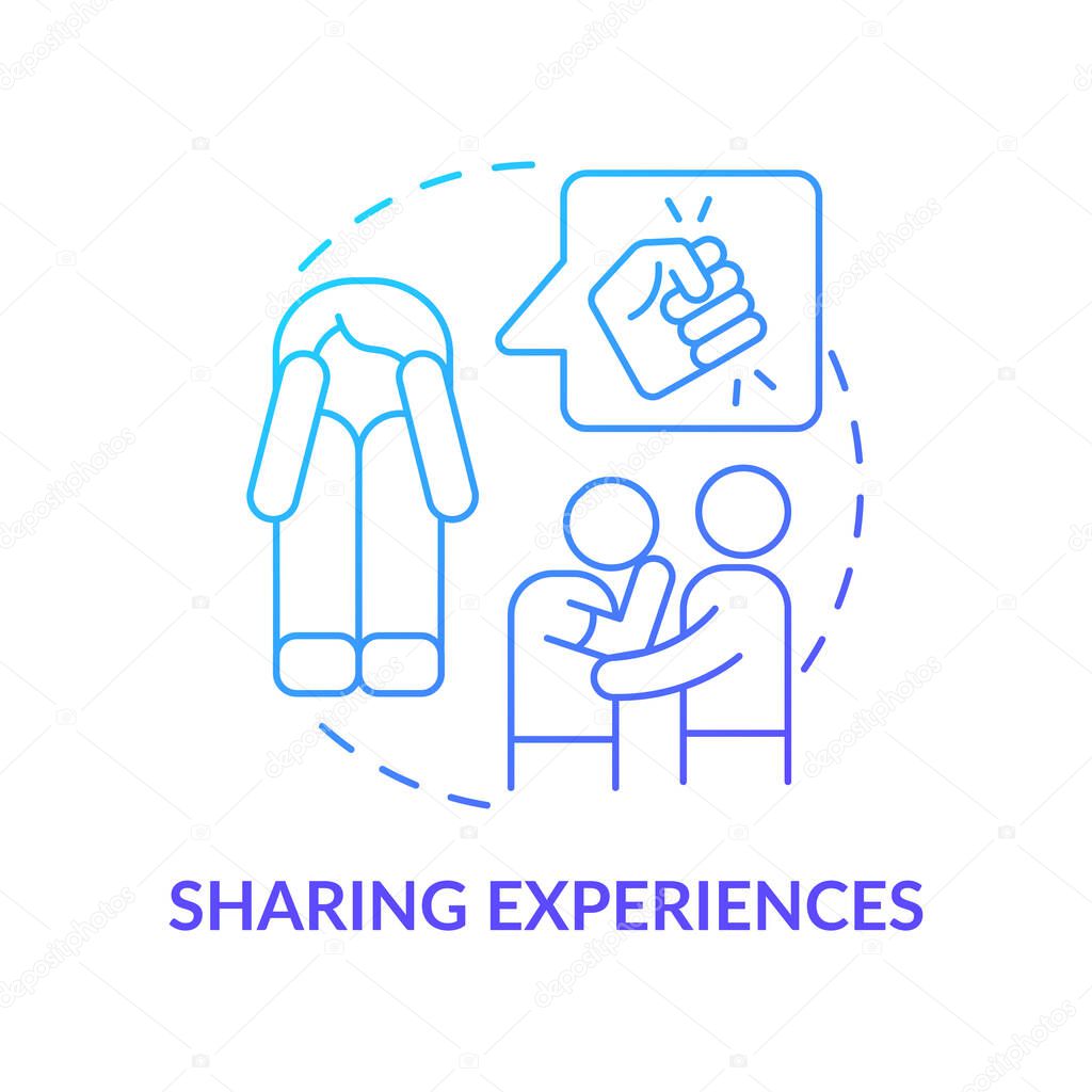 Sharing experiences blue gradient concept icon. Trauma informed teaching. Modern education process abstract idea thin line illustration. Isolated outline drawing. Myriad Pro-Bold font use