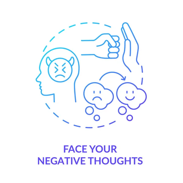 Face negative thoughts blue gradient concept icon — Vetor de Stock