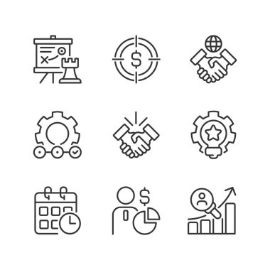 İş etkinlikleri piksel mükemmel doğrusal simgeler ayarlandı