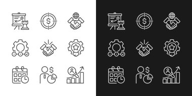 İş etkinlikleri piksel mükemmel doğrusal simgeler karanlık, aydınlık kip için ayarlanır