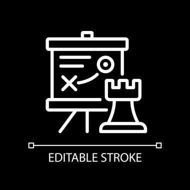 Koyu tema için iş stratejisi pikseli mükemmel beyaz doğrusal simge