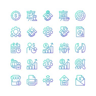 İş yönetimi gradyan doğrusal vektör simgeleri ayarlandı