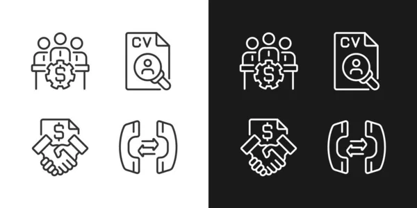Üzleti műveletek pixel tökéletes lineáris ikonok beállítva sötét, világos üzemmódban — Stock Vector