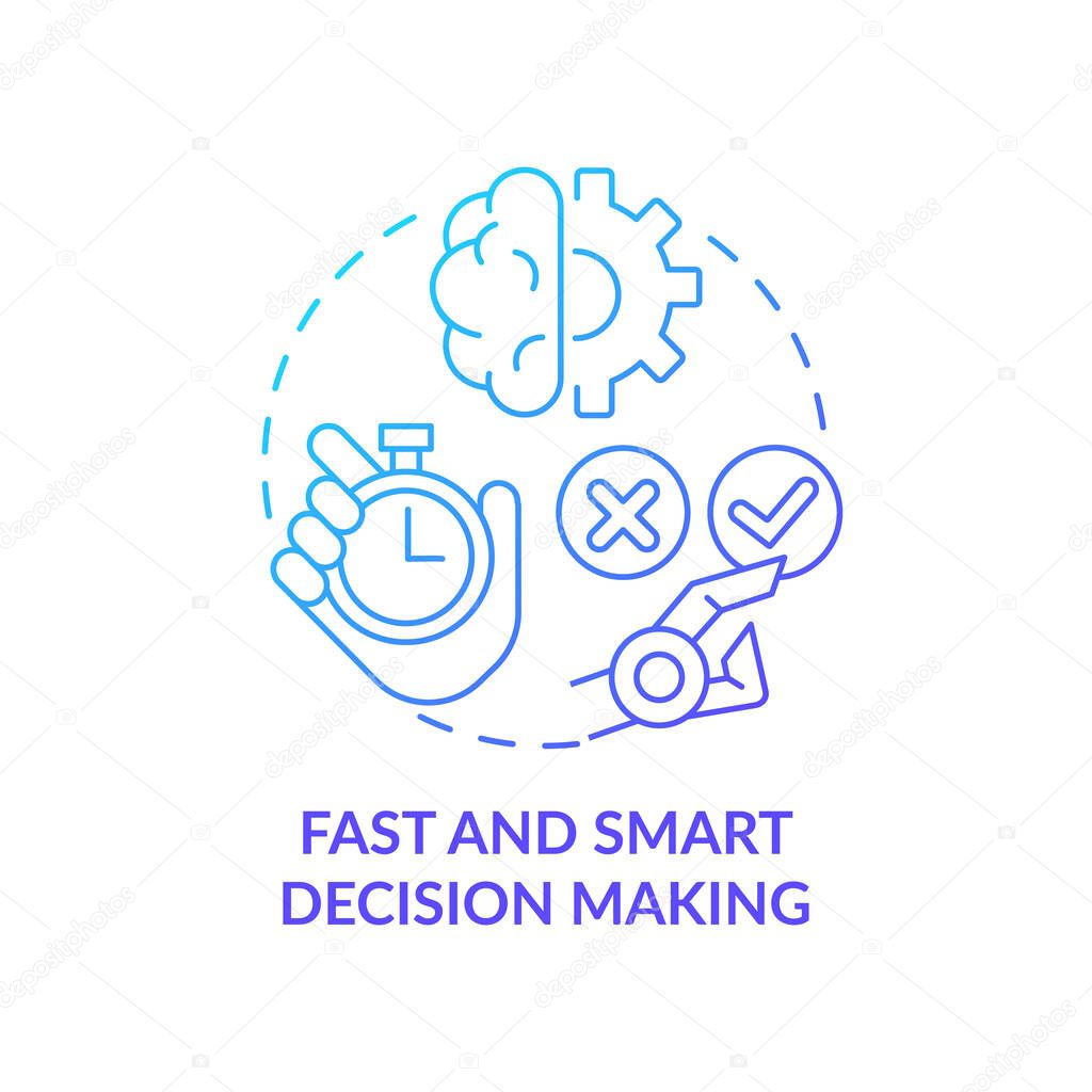 Fast and smart decision making blue gradient concept icon. Artificial intelligence advantage abstract idea thin line illustration. Isolated outline drawing. Myriad Pro-Bold font used