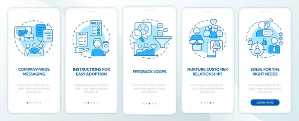 Solving for customer needs blue onboarding mobile app screen — Stockový vektor